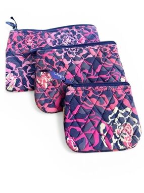 Vera Bradley set of 3 nesting floral printed quilted zipper pouches travel makeu